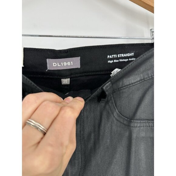 DL1961 Patti Ankle High Rise Straight Leg Jeans Black Coated 25 NWT - Picture 2 of 10